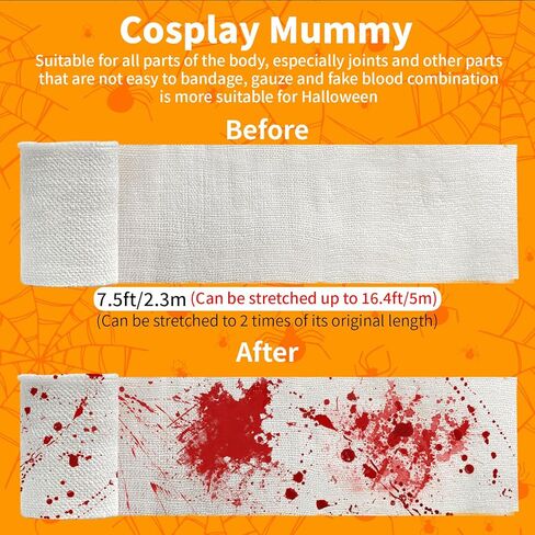 50 Yards 10 Rolls Halloween Mummy Bandage Wrap Cloth, Halloween Mummy Costumes for Women Kids, Party Photography Props Halloween Party Makeup Accessories(Women, Youth) in Saudi Arabia