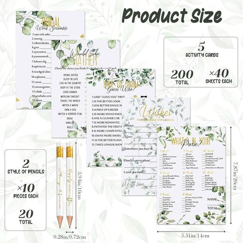 مجموعة ألعاب دش الزفاف 220 قطعة من Outus، بطاقات ألعاب الزفاف، بطاقات الأوكالبتوس والليمون، مستلزمات ألعاب الزفاف وأقلام الرصاص وإكسسوارات الأنشطة للعروس والعريس وحفلات الزفاف (نمط أخضر) in Kuwait