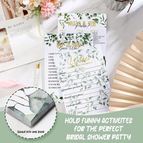 مجموعة ألعاب دش الزفاف 220 قطعة من Outus، بطاقات ألعاب الزفاف، بطاقات الأوكالبتوس والليمون، مستلزمات ألعاب الزفاف وأقلام الرصاص وإكسسوارات الأنشطة للعروس والعريس وحفلات الزفاف (نمط أخضر) in Kuwait