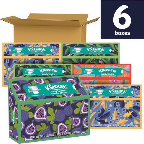 Kleenex Expressions Disposable Paper Hand Towels, 6 Boxes, 60 Towels per Box (360 Total Hand Towels), Packaging May Vary in Kuwait
