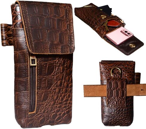 Genuine Full-Grain Buffalo Leather Cell Phone Holsters – 7" H x 3.5" W Leather Cell Phone Holster Large Smartphones – Secure & Durable Phone Belt Holder (Crocodile Print) (Croco Tan) in Saudi Arabia
