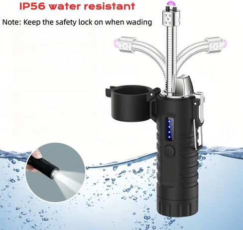 Electric Lighter, Telescopic Flexible Neck Candle Lighter, USB Plasma Arc Lighters Rechargeable, Windproof Flameless Lighters with Flashlight for Camping, Outdoor (Black) in Kuwait