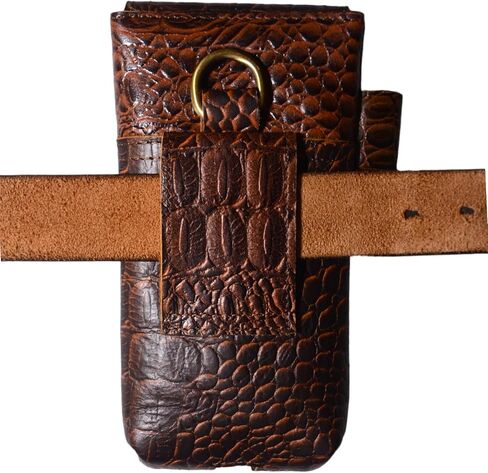 Genuine Full-Grain Buffalo Leather Cell Phone Holsters – 7" H x 3.5" W Leather Cell Phone Holster Large Smartphones – Secure & Durable Phone Belt Holder (Crocodile Print) (Croco Tan) in Saudi Arabia