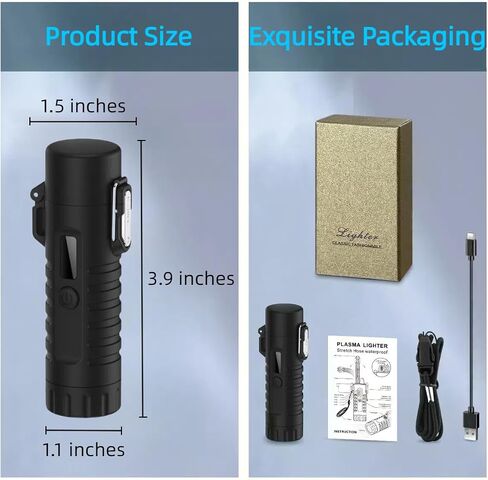 Electric Lighter, Telescopic Flexible Neck Candle Lighter, USB Plasma Arc Lighters Rechargeable, Windproof Flameless Lighters with Flashlight for Camping, Outdoor (Black) in Kuwait