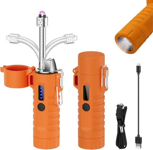 Electric Lighter, Telescopic Flexible Neck Candle Lighter, USB Plasma Arc Lighters Rechargeable, Windproof Flameless Lighters with Flashlight for Camping, Outdoor (Black) in Kuwait