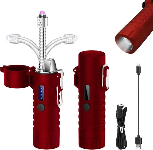 Electric Lighter, Telescopic Flexible Neck Candle Lighter, USB Plasma Arc Lighters Rechargeable, Windproof Flameless Lighters with Flashlight for Camping, Outdoor (Black) in Kuwait