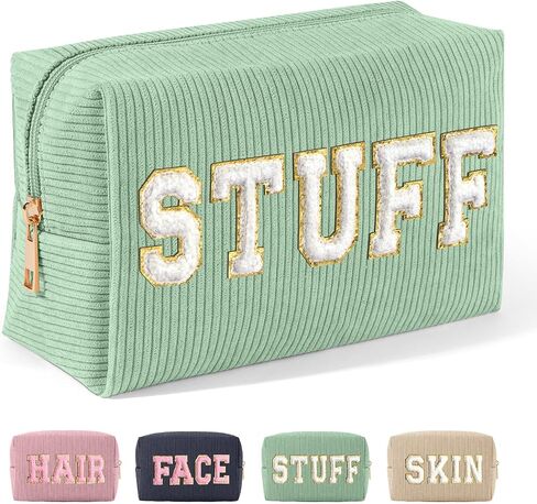 MAGEFY Corduroy Makeup Bag Small Makeup Bag for Purse with Compartments Cute Makeup Pouch Cosmetic Bag for Women Friends Preppy Gifts (Beige, HAIR) in Saudi Arabia