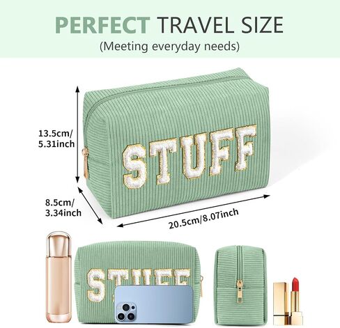 MAGEFY Corduroy Makeup Bag Small Makeup Bag for Purse with Compartments Cute Makeup Pouch Cosmetic Bag for Women Friends Preppy Gifts (Beige, HAIR) in Saudi Arabia