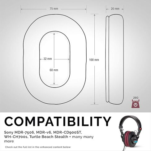 سماعات أذن من برينوفز لسوني MDR 7506 - 6 فولت - CD900ST مع وسادة أذن من الإسفنج المتشكل، وهي مناسبة للسماعات الأخرى التي توضع على الأذن من الخارج in Kuwait
