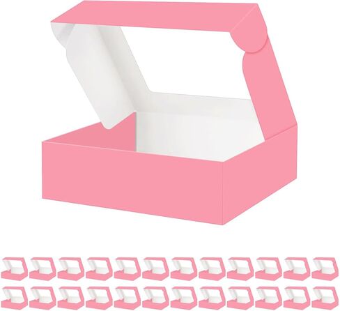 HAPPY POTATO 25 Bakery Boxes with window, White Pastry Boxes with Window, 10x8x2.5 Inches Bakery Boxes for Cookies, Dessert Boxes with Window, Treat Boxes for Pie, Donuts, Cookies, Muffins, Chocolate in Kuwait