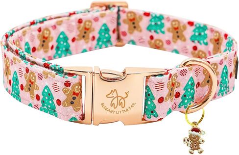 Elegant little tail Christmas Dog Collar, Pink Gingerbread Man Pet Dog Collar Cotton Soft Dog Collars Winter Holiday Collar with Duty Metal Buckle Pet Puppy Collar for Medium Dogs in Kuwait
