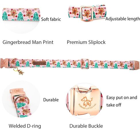 Elegant little tail Christmas Dog Collar, Pink Gingerbread Man Pet Dog Collar Cotton Soft Dog Collars Winter Holiday Collar with Duty Metal Buckle Pet Puppy Collar for Medium Dogs in Kuwait