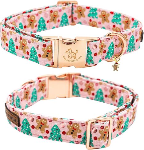 Elegant little tail Christmas Dog Collar, Pink Gingerbread Man Pet Dog Collar Cotton Soft Dog Collars Winter Holiday Collar with Duty Metal Buckle Pet Puppy Collar for Medium Dogs in Kuwait