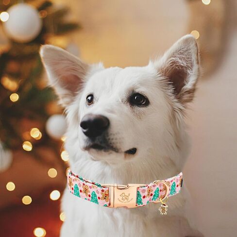 Elegant little tail Christmas Dog Collar, Pink Gingerbread Man Pet Dog Collar Cotton Soft Dog Collars Winter Holiday Collar with Duty Metal Buckle Pet Puppy Collar for Medium Dogs in Kuwait