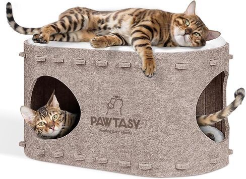 Cat Beds for Indoor Cats Felt Cat Cave with Fluffy Mats Cube Scratch Resistant Cat House Cat Hide for Multiple Cats Grey in Saudi Arabia
