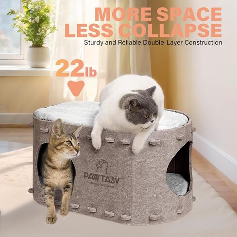 Cat Beds for Indoor Cats Felt Cat Cave with Fluffy Mats Cube Scratch Resistant Cat House Cat Hide for Multiple Cats Grey in Saudi Arabia
