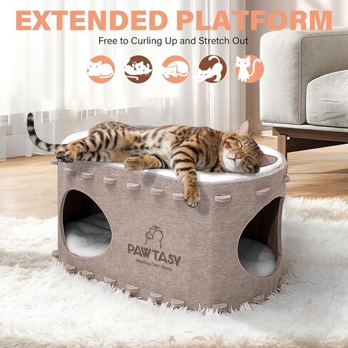 Cat Beds for Indoor Cats Felt Cat Cave with Fluffy Mats Cube Scratch Resistant Cat House Cat Hide for Multiple Cats Grey in Saudi Arabia