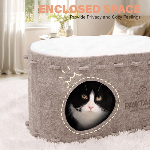 Cat Beds for Indoor Cats Felt Cat Cave with Fluffy Mats Cube Scratch Resistant Cat House Cat Hide for Multiple Cats Grey in Saudi Arabia