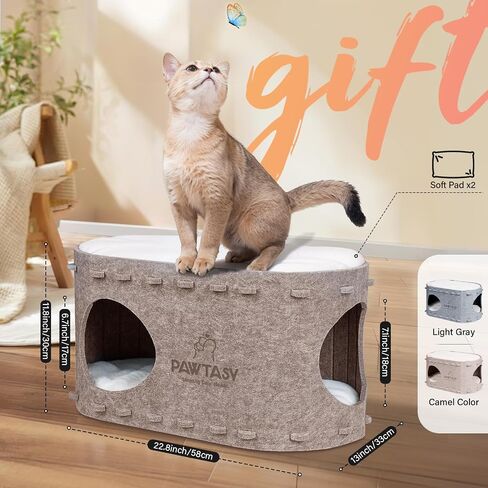 Cat Beds for Indoor Cats Felt Cat Cave with Fluffy Mats Cube Scratch Resistant Cat House Cat Hide for Multiple Cats Grey in Saudi Arabia