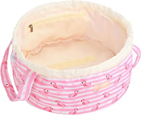 Large Barrel Drawstring Makeup Bag Travel Cosmetic Bag for Women - Portable Make Up Organizer Bag for Skin Care & Toiletries with Brush Holder & Pouch (Black) in Kuwait