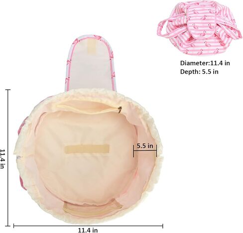 Large Barrel Drawstring Makeup Bag Travel Cosmetic Bag for Women - Portable Make Up Organizer Bag for Skin Care & Toiletries with Brush Holder & Pouch (Black) in Kuwait