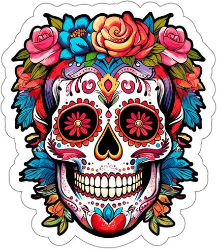 ملصق جمجمة السكر Dia De Los Muertos نافذة تذكارية ملصق فينيل صغير مقاوم للماء زجاجة القدح جواز السفر كتاب القصاصات دفتر الكمبيوتر المحمول بهلوان لوح التزلج الكمبيوتر الهاتف حجم 4 "هدية ID44990 in Saudi Arabia