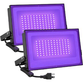 Onforu 2 Pack 50W LED Black Lights, Blacklight Flood Light with Plug, IP66 Waterproof Black Lights for Dance Party, Glow in The Dark, Halloween Lights, Body Paint, Fluorescent Poster, Neon Glow