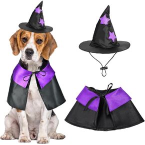 Witch Dog Costume, Dog Halloween Costumes Pet Wizard Hat and Cloak, Dog Clothes for Small Medium Dogs Cats Puppy Kitten, Cosplay Dog Vampire Cape Party Outfit Funny Apparel (Dog Witch Costume, Large)