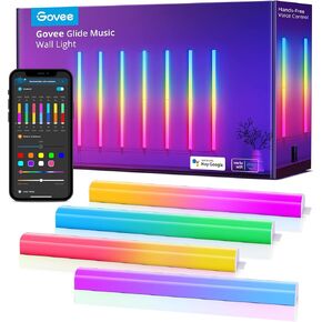 مصابيح حائط LED Govee Glide، مصابيح حائط RGBIC، تعمل مع Alexa ومساعد Google، قضبان إضاءة حيوية ذكية للانزلاق لديكور غرفة الألعاب والبث، شمعدانات انزلاقية متعددة الألوان، مزامنة الموسيقى، 6 قطع