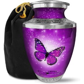 Cremation Urns for Human Ashes - Purple Butterfly Large Decorative Urn for Adult Men & Women - Burial Urns for Adult Human Ashes