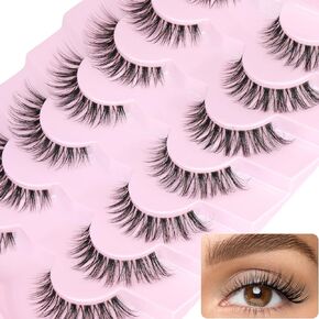 Mink Lashes Fluffy 6D False Eyelashes 17mm Wispy Cat Eye Lashes that Look Like Extensions Strip Lashes Pack