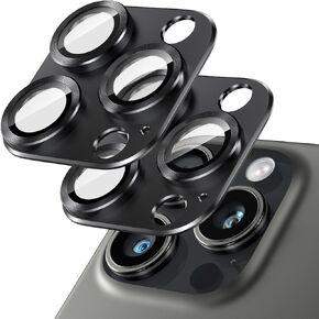 [2 Pack Camera Lens Protector for iPhone 15 Pro/15 Pro Max,9H Tempered Glass,Aviation Aluminum Plate Cover,Night Circle,No Bubble,HD Clarity,Case Friendly,Easy Installation-Black in Saudi Arabia