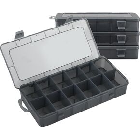 MoNiBloom 12-Grid Small Tackle Boxes Organizer with Removable Dividers Adjustable Compartment Plastic Storage Box Waterproof Container Case for Fishing Tackles, Art Crafts, Beads, Jewelry (4-Pack)