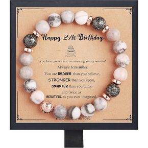 Fmeida Birthday Gifts for Women - Natural Stone Stretch Bracelets for 30th 35th 40th 50th 60th 70th - Perfect for Teacher Appreciation Gifts