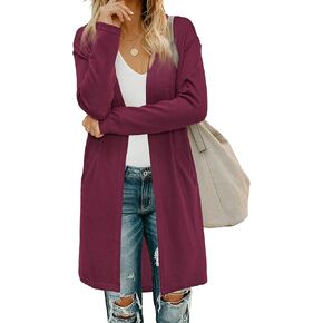 OUGES Women's Open Front Cardigan Shirt with Pockets Long Sleeve Lightweight Coat