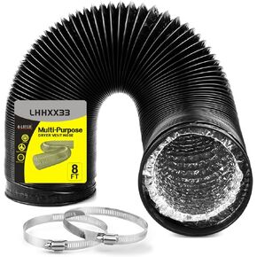 Premium 4-Inch Dryer Vent Hose - 8ft Long Flexible Duct with Heavy-Duty Four-Layer Protection - Ideal for Heating, Cooling, Ventilation - Includes Clamps and Insulated Tape