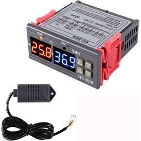 STC-3028 Temperature Controller 110-220V Temperature and Humidity Controller Meter with Integrated Sensor Dual Digital Display Thermometer Hygrometer Incubator Controller