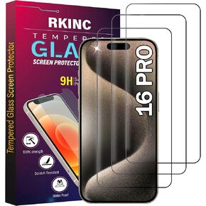RKINC Screen Protector for iPhone 16 Pro [3-Pack], Tempered Glass Film Screen Protector, 0.33mm [LifetimeWarranty][Bubble-Free][Anti-Scratch][Anti-Shatter]