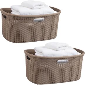 Mind Reader Basket Collection, Laundry Basket, 40 Liter (10kg/22lbs) Capacity, Cut Out Handles, Ventilated, Set of 2, Tan
