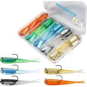 Fishing Lures for Bass, Fishing Jig Head Hook Swim Shad Lure 25Pcs Paddle Tail Swim Baits for Saltwater Freshwater Fishing Trout, Walleye, Crappie