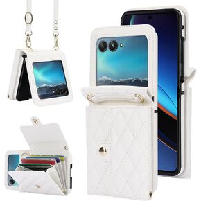for Motorola Razr+ Plus Wallet Case with Card Holder, Crossbody Wallet Leather Handbag with RFID Blocking Detachable Lanyard Magnetic Flip Case for Motorola Razr+ Plus 2023 (Black)