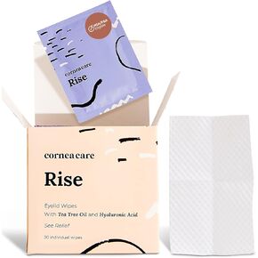 Cornea Care Rise - Eyelid Wipes, w/Tea Tree Oil & Hyaluronic Acid | Eyelid Wipe | Dry Eye Relief | Eyelid Wipes with Tea Tree Oil | Eyelid Cleanser | Eye Wipes for Dry Eyes | Travel Ready | 30 Count