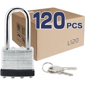 Laminated keyed padlock (1-9/16", 40mm), keyed alike locks, long shackle,Marked Blue plastic hoop, pack of 24