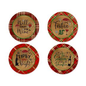 Christmas Happy Holidays Rustic Blue Barnwood Coasters for Drinks Table Decor Festive Housewarming Hostess Gift Idea Handmade by The Painted Pug (Blue Gold Happy Holidays)