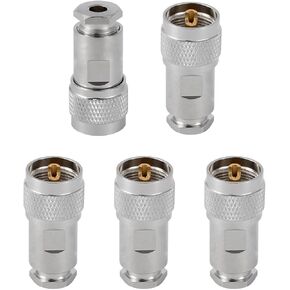 5PCS PL-259 UHF Male Connectors 50 Ohm PL259 Male Plug Five-piece Set Crimp RF Coax Connector Adapter for RG-213 LMR-400 RG8 RG59 Low Loss Coax Cable