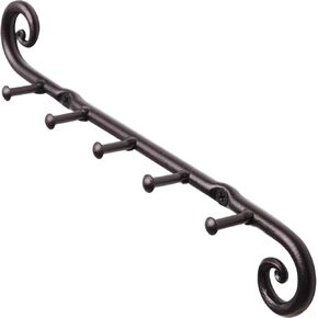 RTZEN Farmhouse Small Key Holder for Wall - Handcrafted Swirl Decorative 5 Key Hooks for Home Entryway - Wrought Iron Black Wall Mount Key Rack Purse Coat and Leash Holder or Organizer (Swirly)