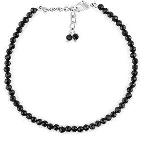 GEMKORA Natural Real Black Spinel Crystals Bracelet, 3mm Best Grade Micro Cut Beads, Chakra Energy Healing Gemstone, Beautiful Simple Jewelry, Silver Plated Jewelry 7+1 inch