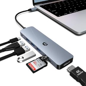 محور OTAITEK USB C 7 في 1، محول USB C، مخرج 4K-HDMI، PD 100W، 3 * USB 3.0، قارئ بطاقات TF/TF، متوافق مع أجهزة الكمبيوتر المحمول وSurface Pro 8 والمزيد من الأجهزة من النوع C in Kuwait