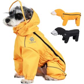 PINA Dog Raincoat, Waterproof Dog Rain Jacket with Hood, Lightweight Dog Jacket with Leash Hole, Dog Poncho with Reflective Strap and Pocket for Wet Weather, Full Wrap Design for Full Protection