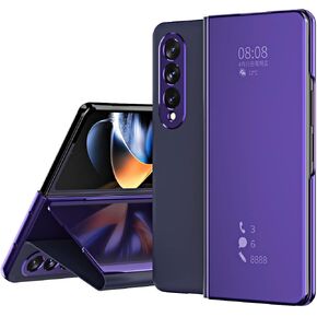 Flip Folio Case for Samsung Galaxy Z Fold 4 5G, Noble Smart Clear View Makeup Mirror Plating Hard PC Vertical Kickstand Slim Fit PU Leather Full Body Protective Cover - Black